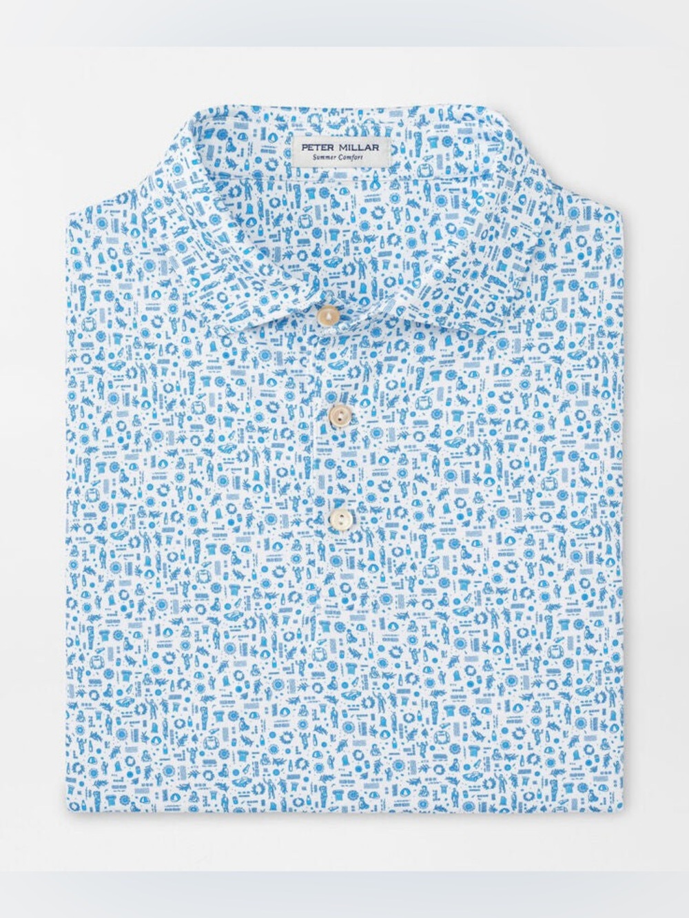 Peter Millar White Sea Toga Party Performance Jersey Polo Geo Print Golf